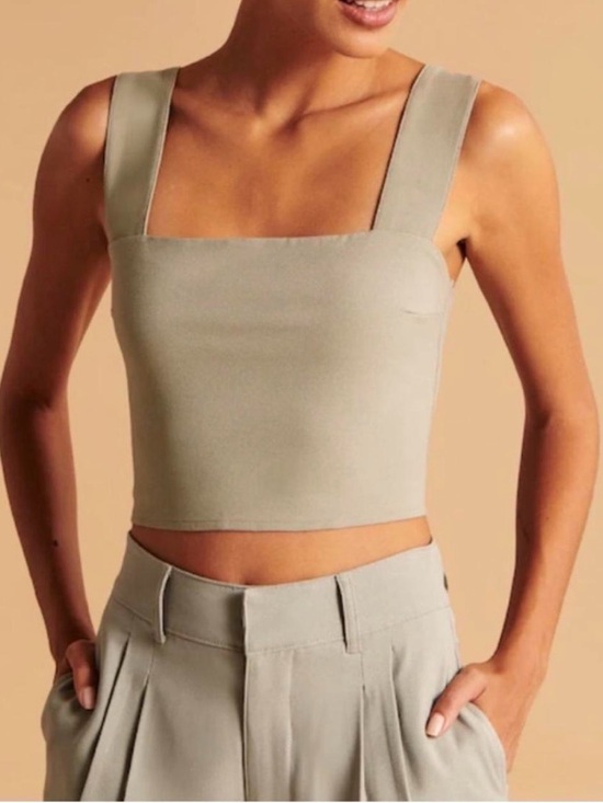 Abercrombie & Fitch Tops - Abercrombie & Fitch Structured Square-Neck Crop Top in Sage Green